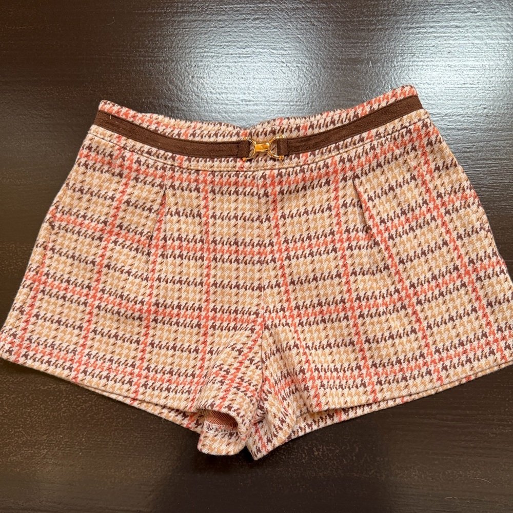 Plaid Tweed Women’s Shorts in Pink and Cream